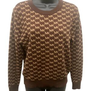 Michael Kors Women’s Saddle Brown Monogram Crewneck Sweater